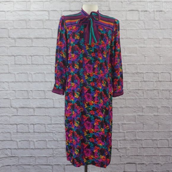 Vintage 80s Rainbow Print Dress